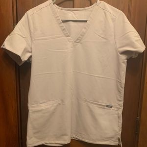 FIGS Catarina Three Pocket Scrub Top & Zamora Jogger Scrub Bottoms Set in Cement